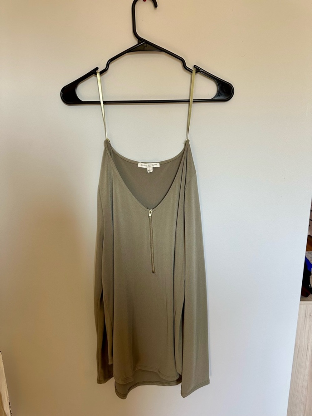 Olive Green Sleeveless Zip-Front Top